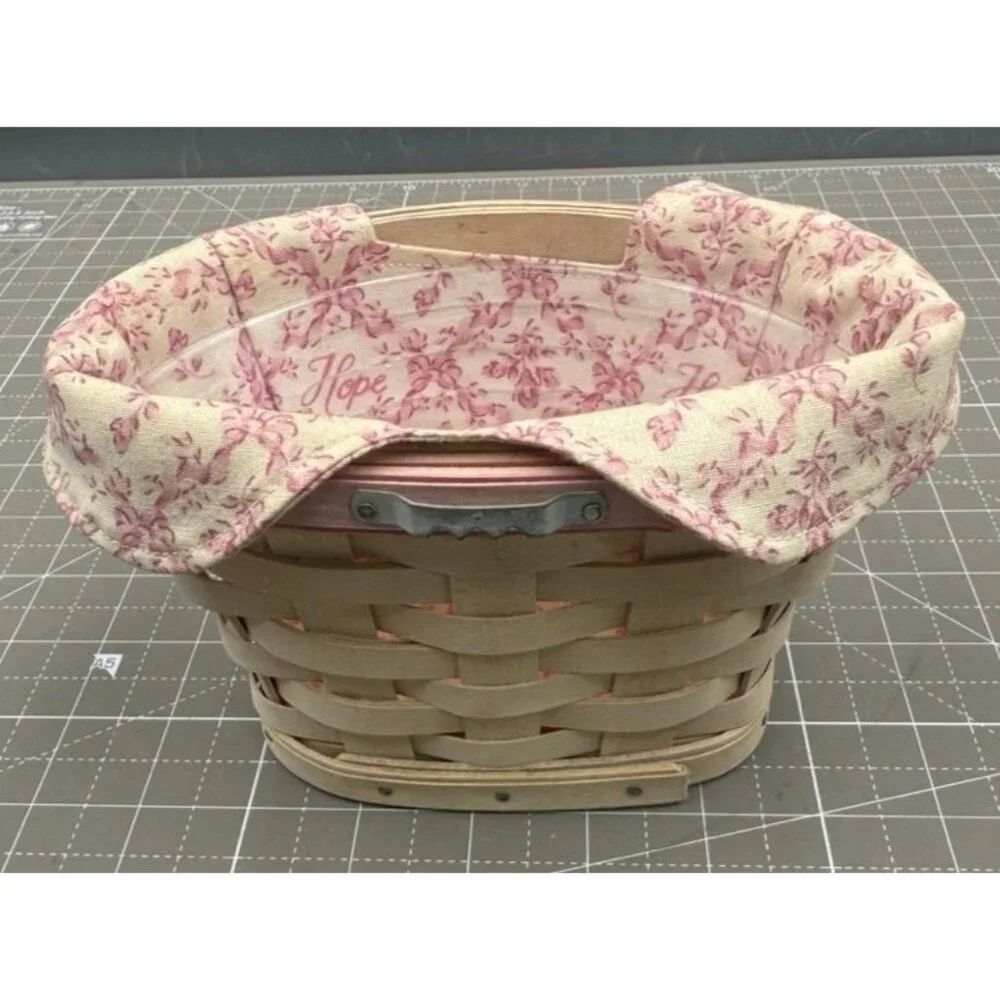 Longaberger Breast Cancer Pink Ribbon Key Basket with Hope Fabric Liner